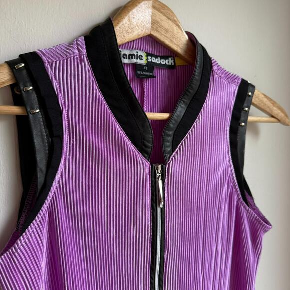 Jamie Sadock Purple Zip Front Golf Dress XS Pockets Faux Leather Trim - Picture 2 of 8